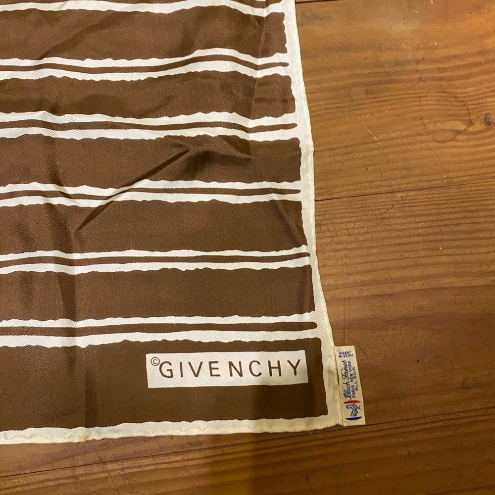 Givenchy Silk Long Wrap Muffler Scarf Brown Cream 65” Vintage